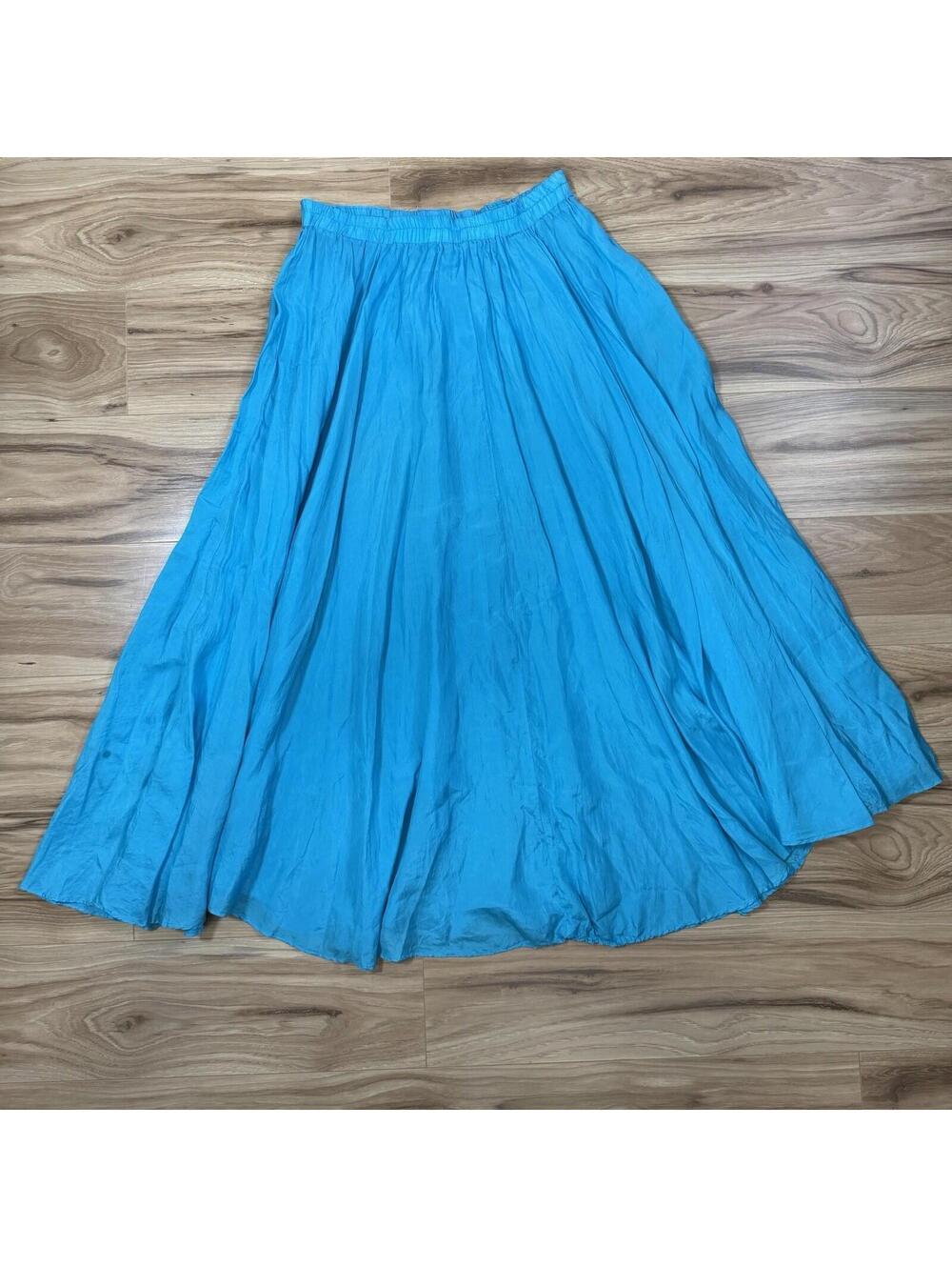 Savannah 100% Silk Turquoise Maxi Skirt Broomstick Boho Cottagecore M